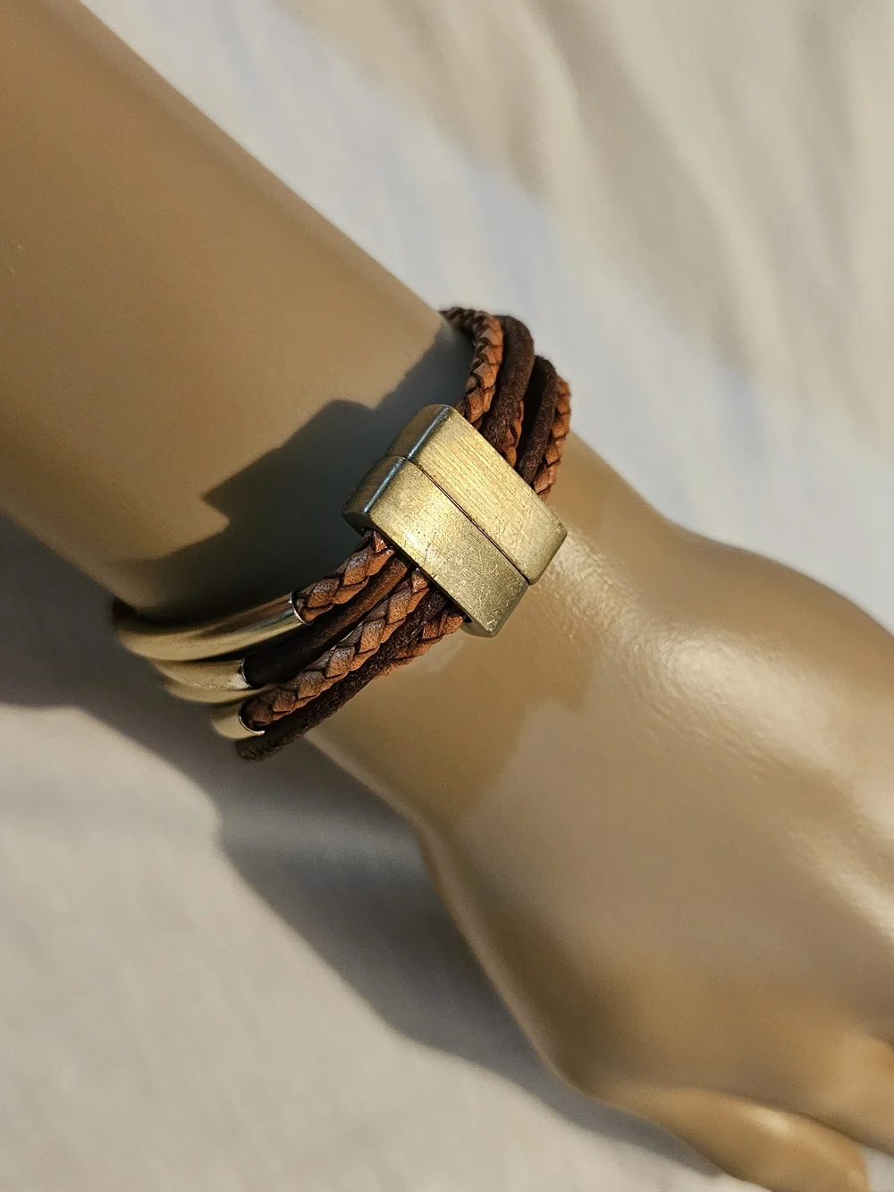 Braided Brown Leather Wrap Bracelet for Women